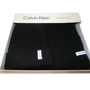 CALVIN KLEIN 2 PC SCARF AND HAT SET~BLACK~OS~MSRP $98